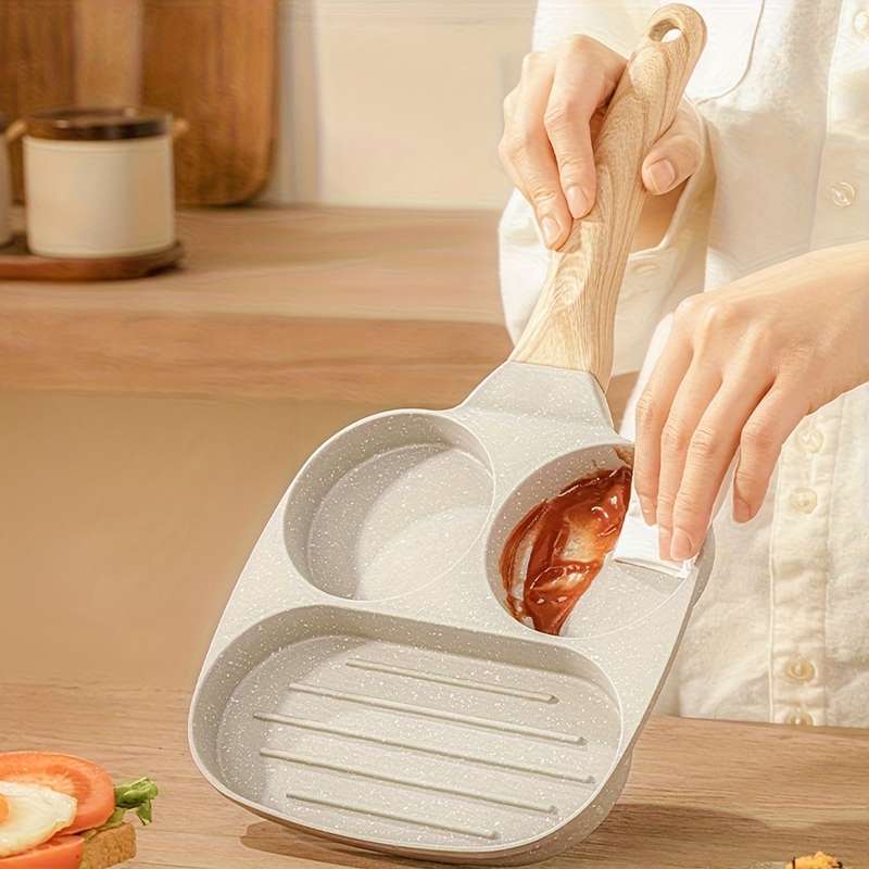 1pc 7.5" Nonstick Triple Compartment Skillet   Easy Clean Iron Material Durable Heat-Resistan