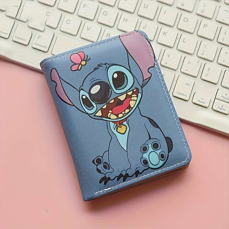 1pc Disney Stitch Bifold Wallet Unisex Casual Style Short Zipper Multi-Card Slots Blue Fun P