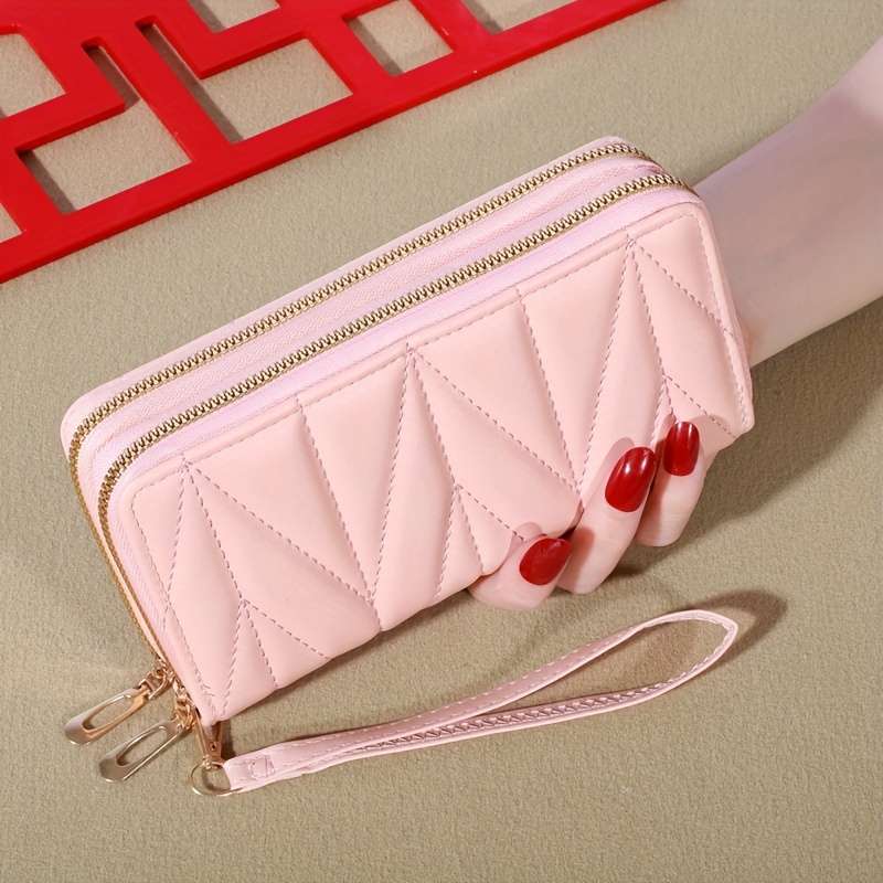1pc Women'S Fashion Long Wallet with Dual ZipperClassic Style Card Holder Coin Pouch Casual
