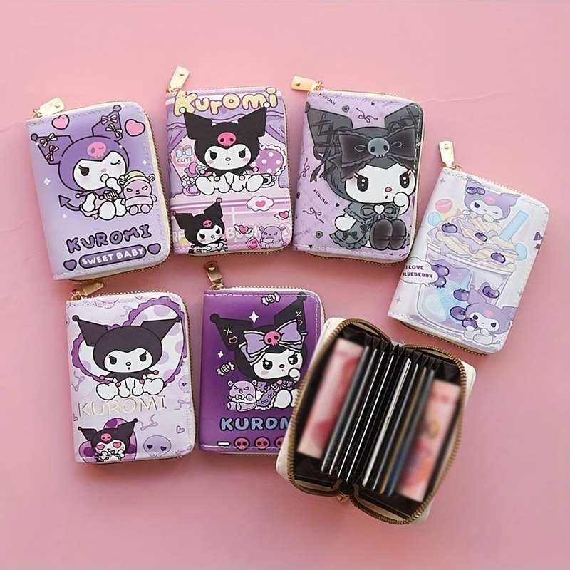 1pc For Kuromi Cartoon Character Faux Leather Wallet Casual Style Zippered Bi-fold with Slip Pock