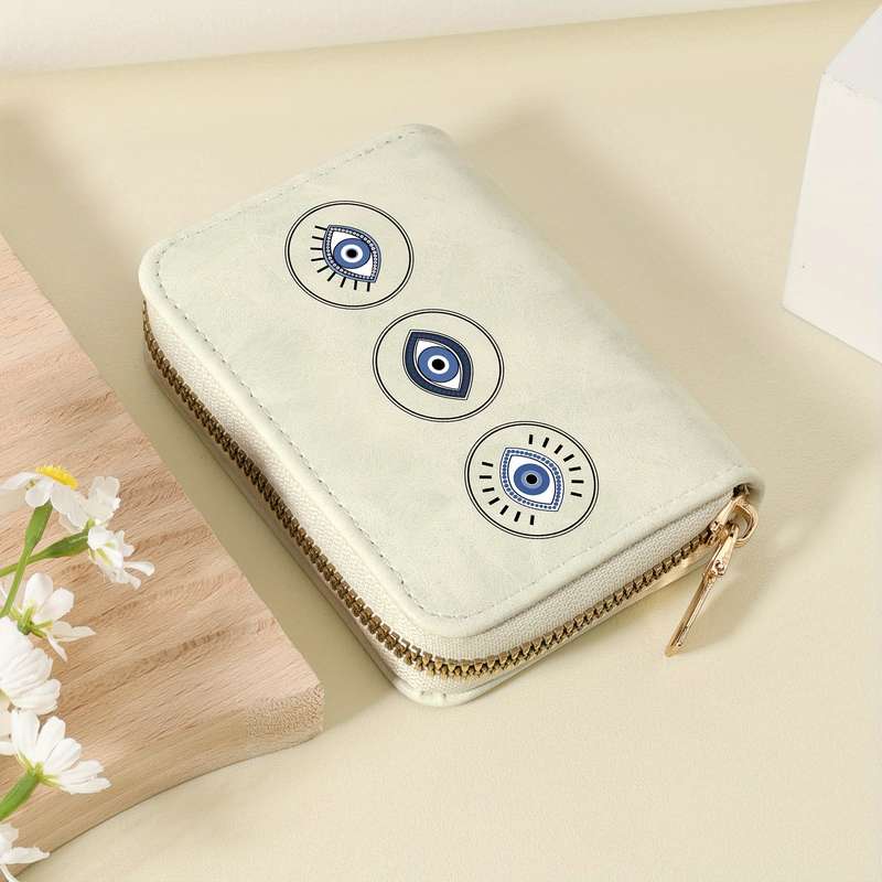 1pc Stylish Eye Print Wallet with Zipper Closure Multiple Card Slots Nylon LiningLightweight