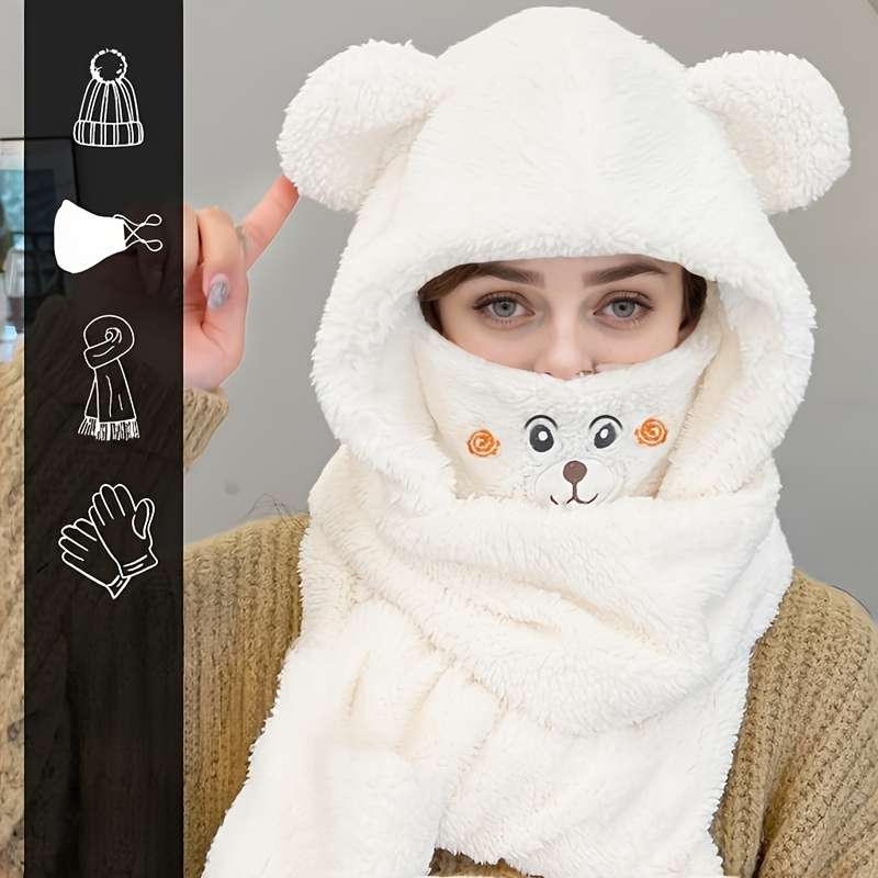 Winter Hat Color Bear 4 In 1  White  Size One Size