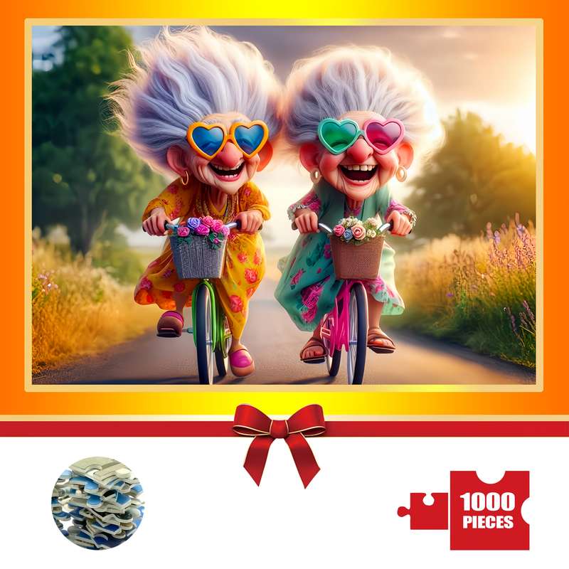 1000pcs Puzzle Great-Grandma Rides a Bicycle in This a Challenging DIY Brain Game Mad