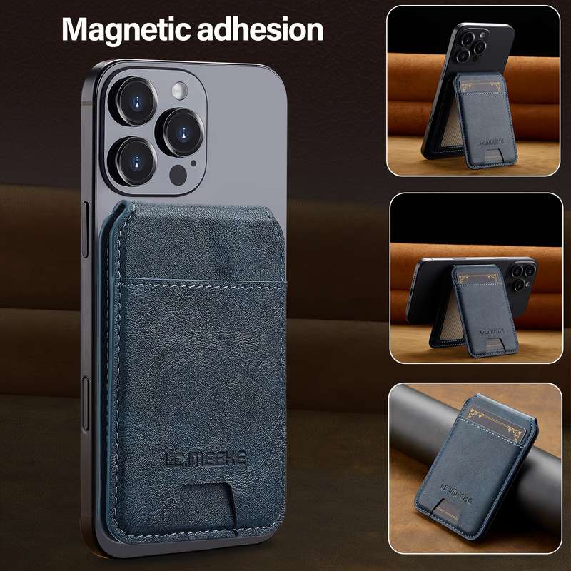 1pc OUKNOEO Unisex Faux Leather Magnetic Wallet with Zipper Casual Style Card Holder 3 Card Slots