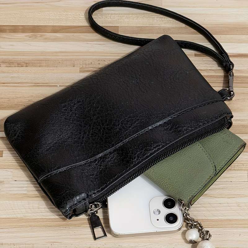 1pc Man'S Retro Style Clutch Bag With Zipper Wristlet Clutch Purse Cell Phone Wallet Handbag W
