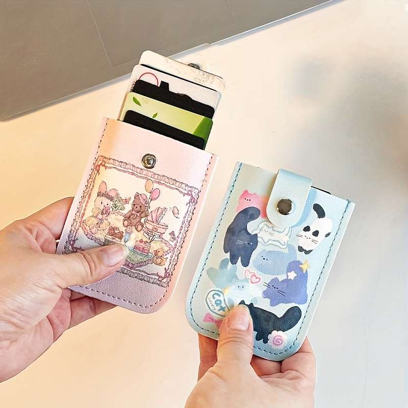 1pc Stylish Convenience Cute Cartoon Multi-Card ID Holder Large Capacity Ultra-Thin Anti-Dema
