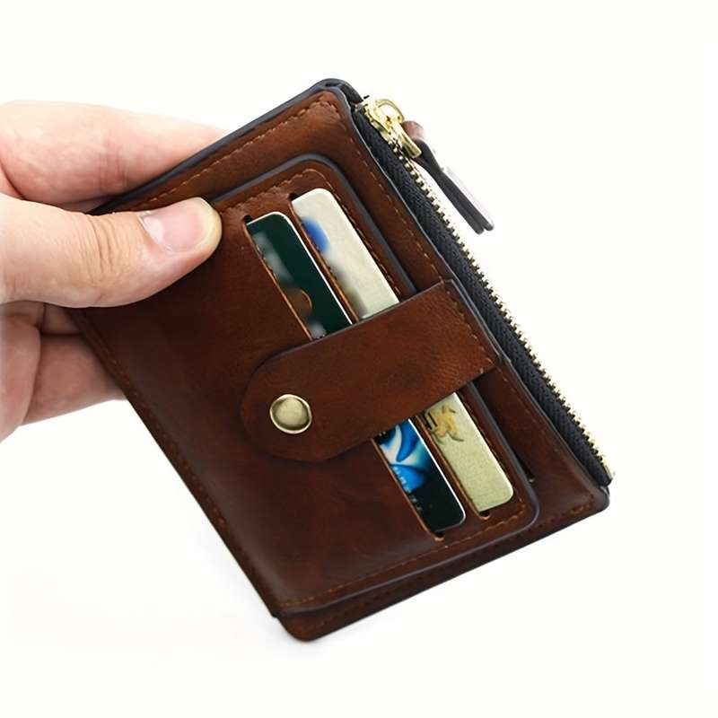 1pc Classic Vintage Solid Color Wallet Minimalist Textured Credit Card Holder With Card Slots