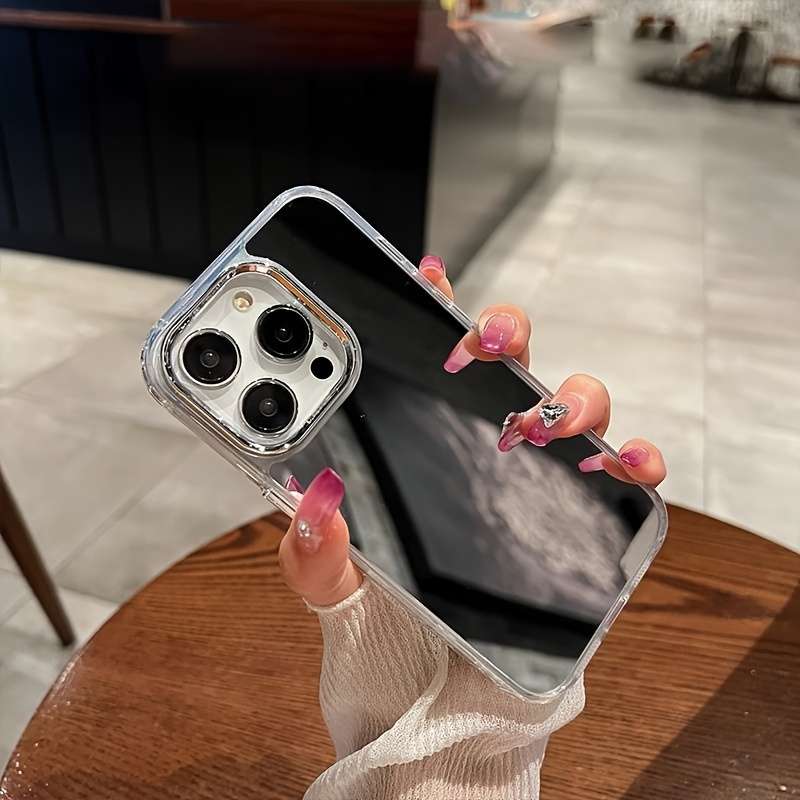 1Pc Silvery For iPhone 14 Plus Makeup Mirror Phone Case