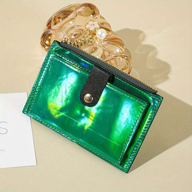 1pc Holographic Wallet For Women Ultra-Thin Multi-Function Card Holder Patent Leather PU Coin Pur