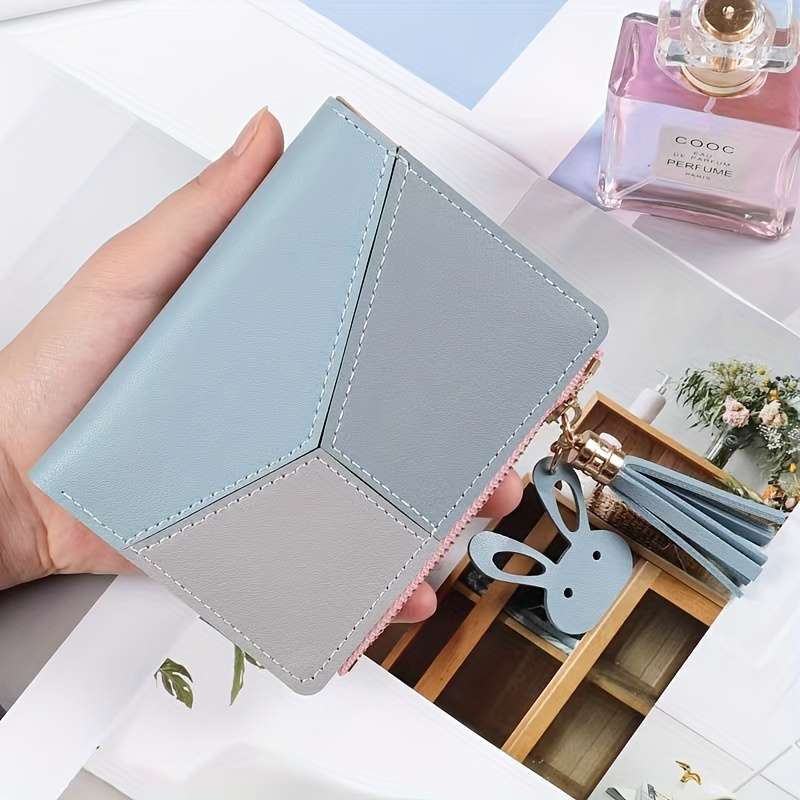1pc Elegant Multi-Color Wallet with Rose Golden Zipper5 Card Slots 1 ID Window 1 Cash Compartm