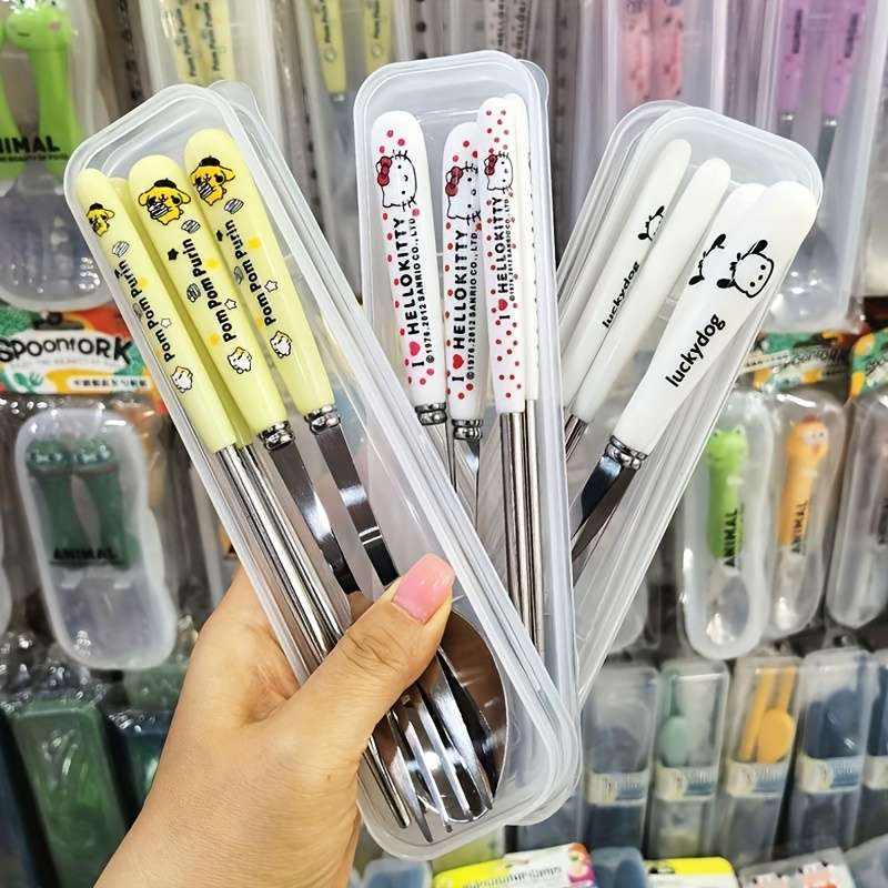 3pcs Stainless Steel Cutlery Set Cute for kuromi for My Melody and Chao Chao Designs Incl