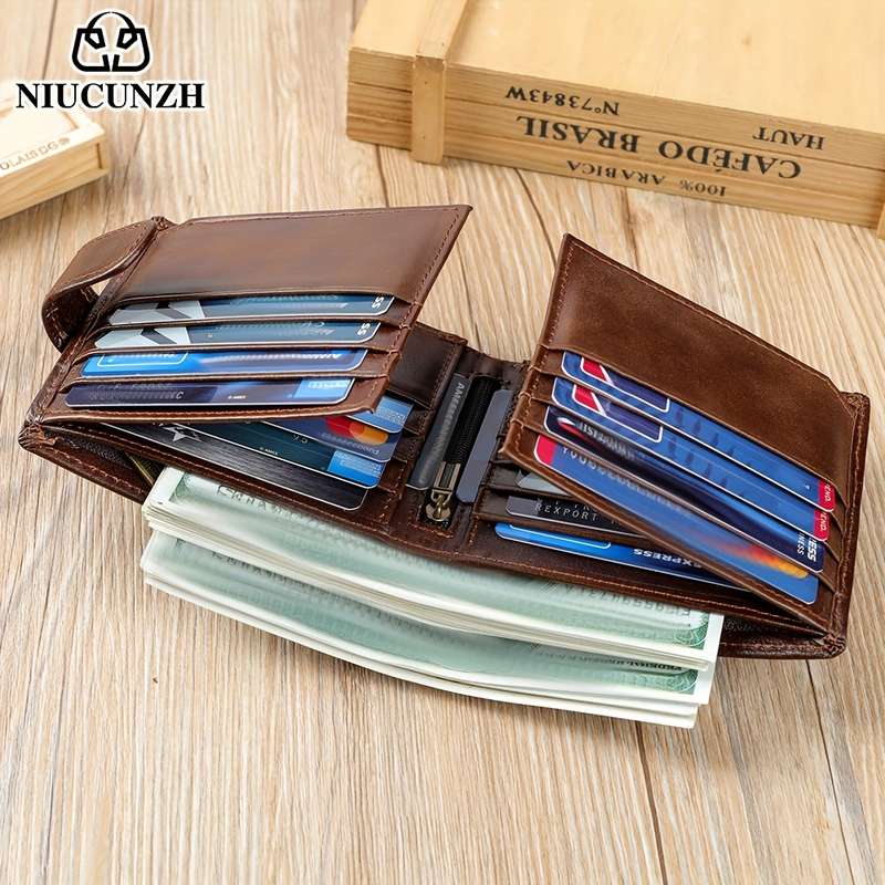 1pc Genuine Leather Wallet Made of Top Layer Cowhide Featuring Anti-Magnetic Card Slots Wallet
