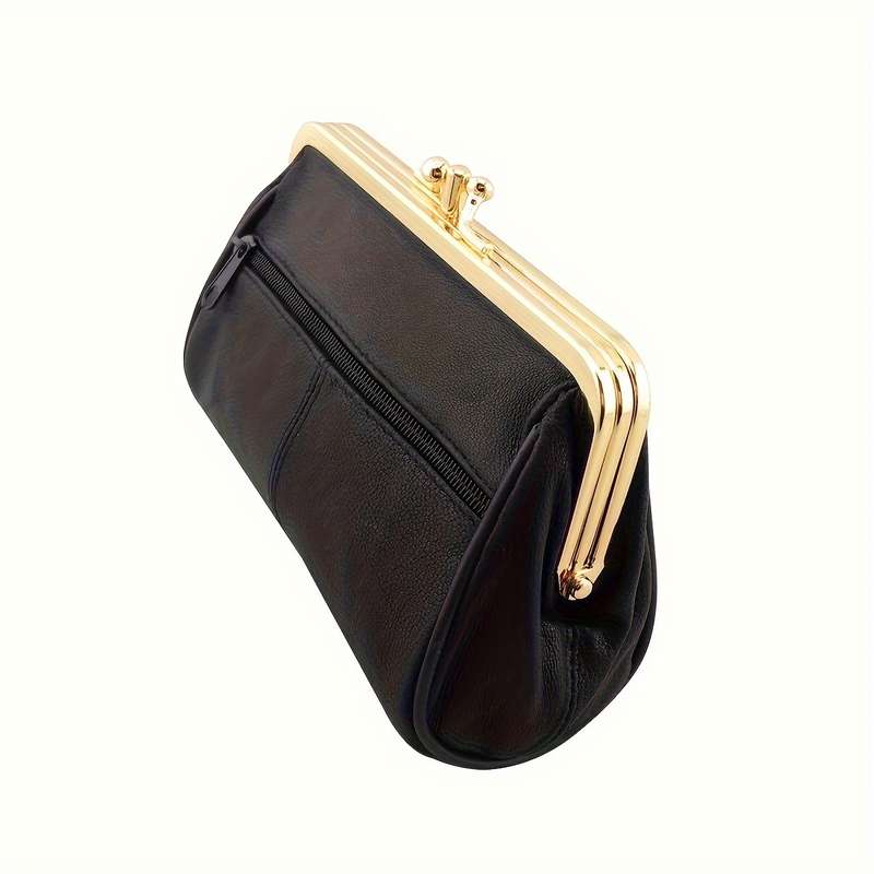 1pc Small Elegant Leather Coin Purse Elegant Ladies Leather Clutch Coin Purse with Kiss Lock Fur