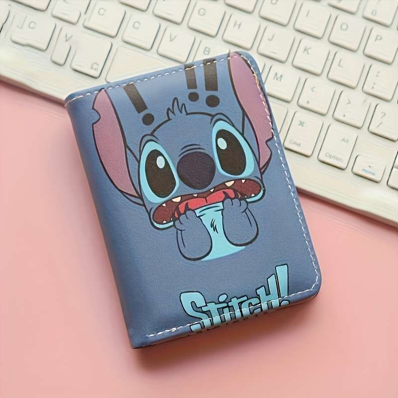 1pc Disney Stitch Bifold Wallet Unisex Casual Style Short Zipper Multi-Card Slots Blue Fun P