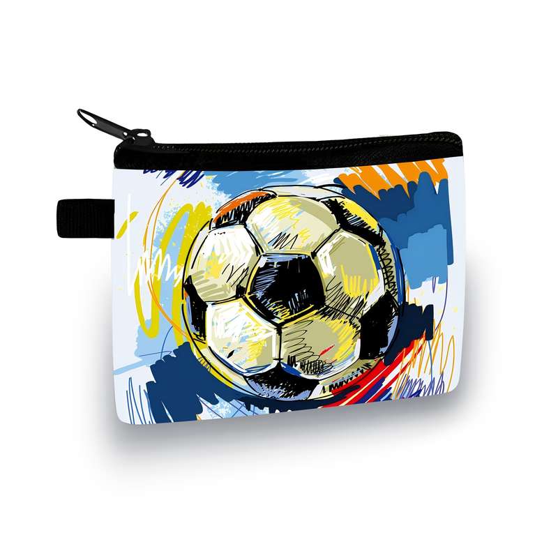 1pc Soccer Ball Graphic Coin Wallet Polyester Zippered Coin Pouch Portable Card Holder for Ages 1