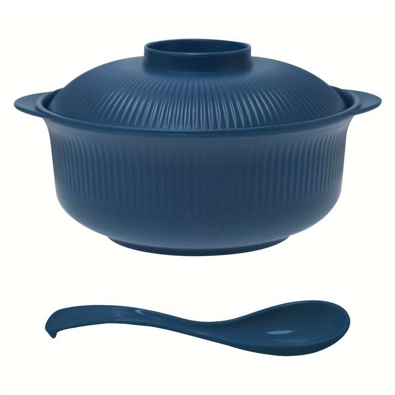 2pcs Set Large Capacity Casserole Style Bowl with Lid and Long Soup Spoon 1100ml 38oz Portable