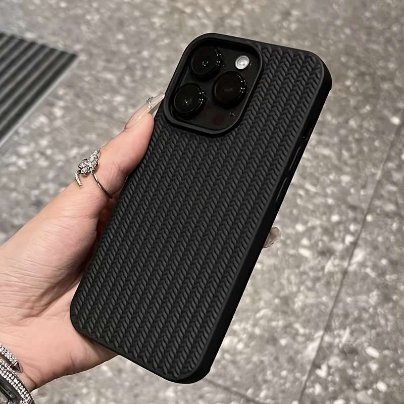 1pc Black For iPhone 7 Plus 8 Plus Knitted Style Textured Phone Case