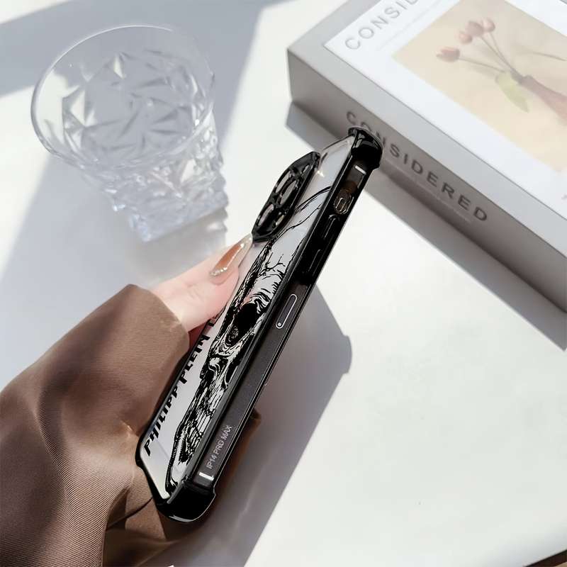 1Pc Mixed Color  For iPhone 14 Pro Max Black Skull Head Phone Case