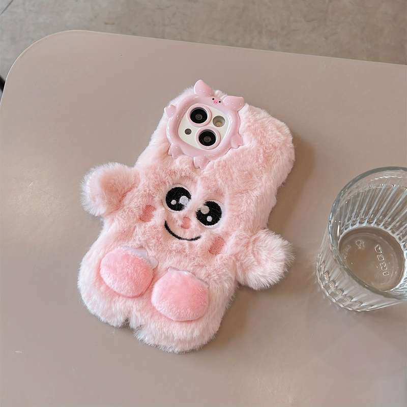 1Pc Light Pink For iPhone 14 Plus Plush Little Monster Phone Case