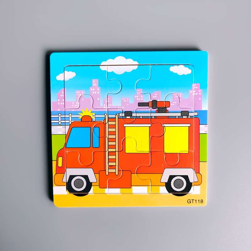 1pc Wooden Puzzles Means of Transportation Puzzles Wooden Fire Fighting Truck Puzzle