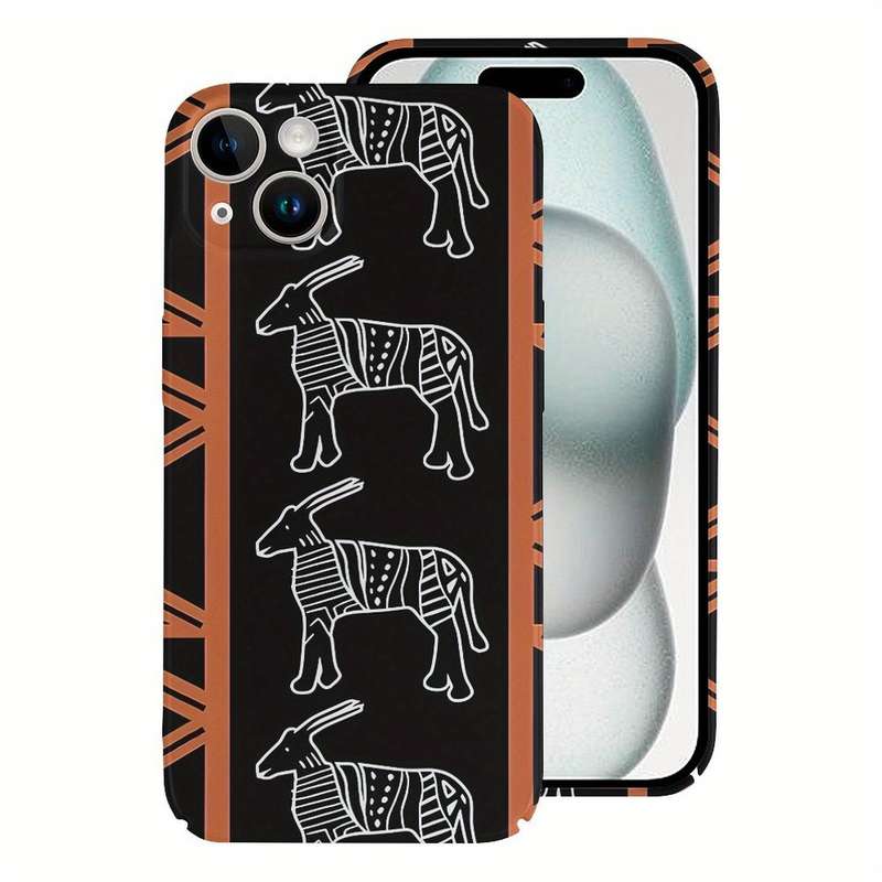 1Pc White For iPhone 15 Plus African Safari Mud Cloth Phone Case
