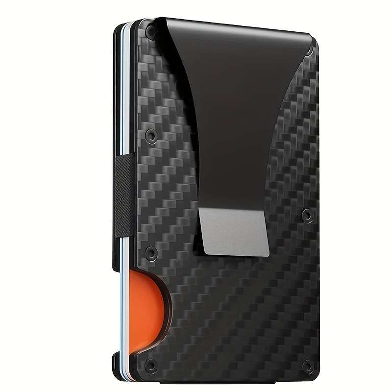 1pc RFID Blocking Slim Metal Wallet for Men Women Casual Style Carbon Fiber Card Holder with Sna
