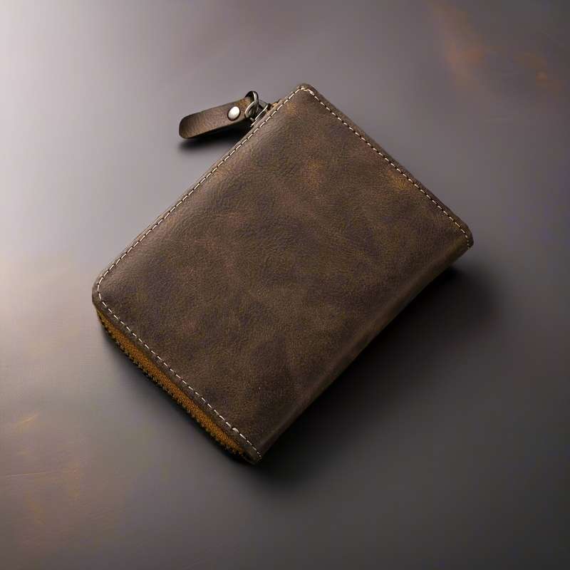 1pc Men's Vintage Faux Leather WalletCompact Casual Style with Zipper Closure Multi-Card Slots