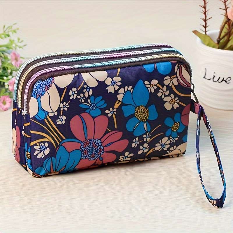 1pc 3-layer Large Mobile Phone Bag Business Card Holder Wallet Fabric Coin Purse 6 Inch Size