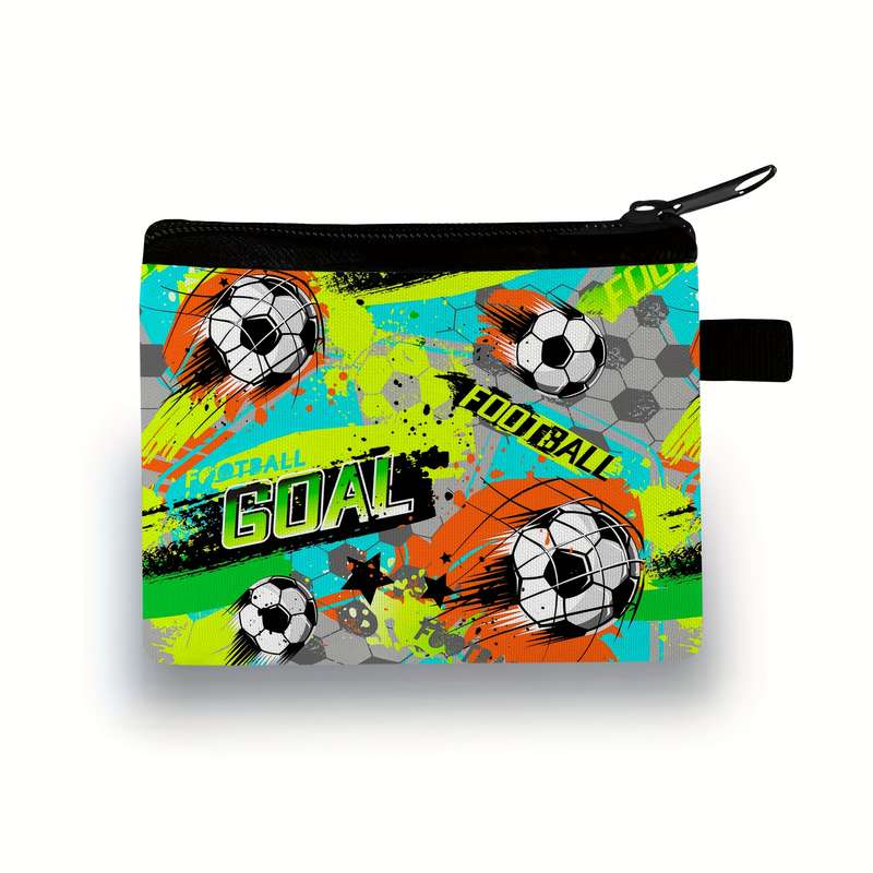 1pc Soccer Ball Graphic Coin Wallet Polyester Zippered Coin Pouch Portable Card Holder for Ages 1