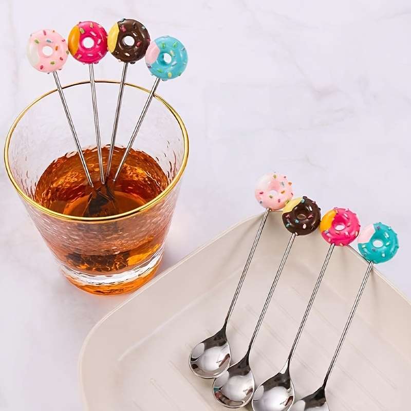 4pcs Donut stainless steel spoon coffee spoon dessert spoon ice cream spoon suitable for pa