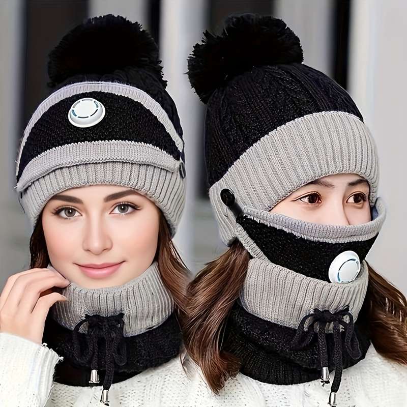 Winter Hat Color Mask Add Hat Add Scarf  Black