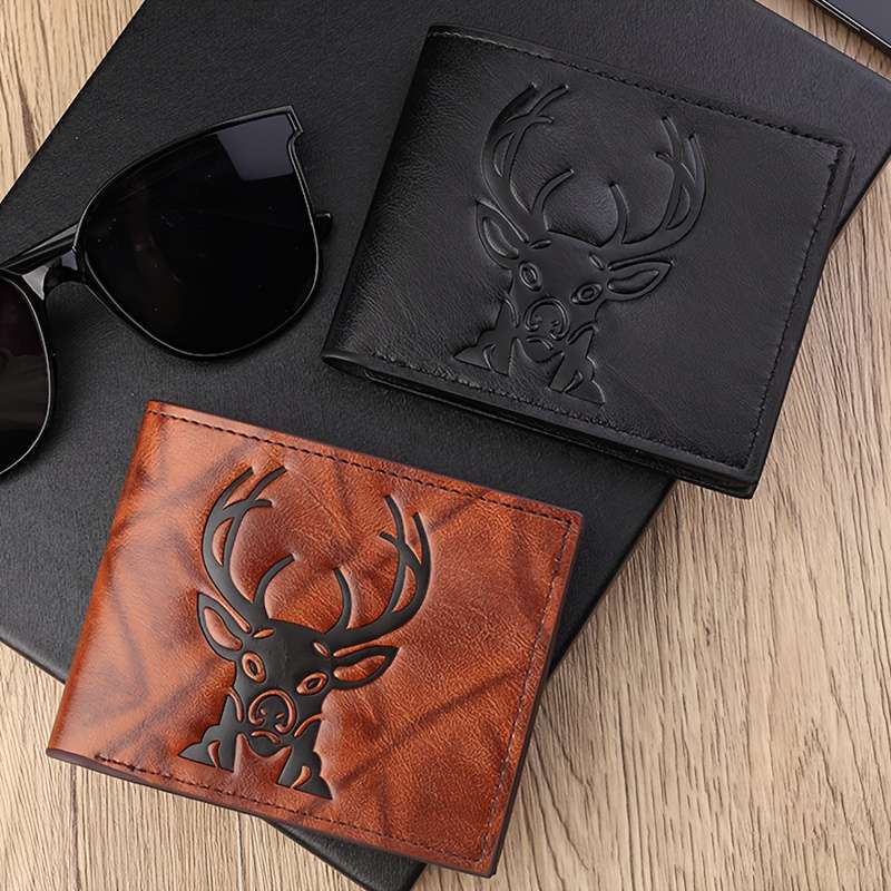 1pc Deer Head Men's Wallet Street Culture Fashion Retro Multi Card Slot Large Capacity Factory Dire