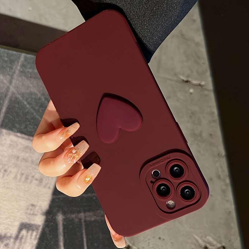 1Pc Burgundy For iPhone 14 Plus 3D Liefde Wijnrood Phone Case