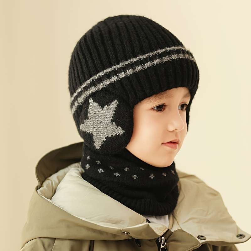 Winter Hat Color Five Star Ear Protection Set Navy Blue