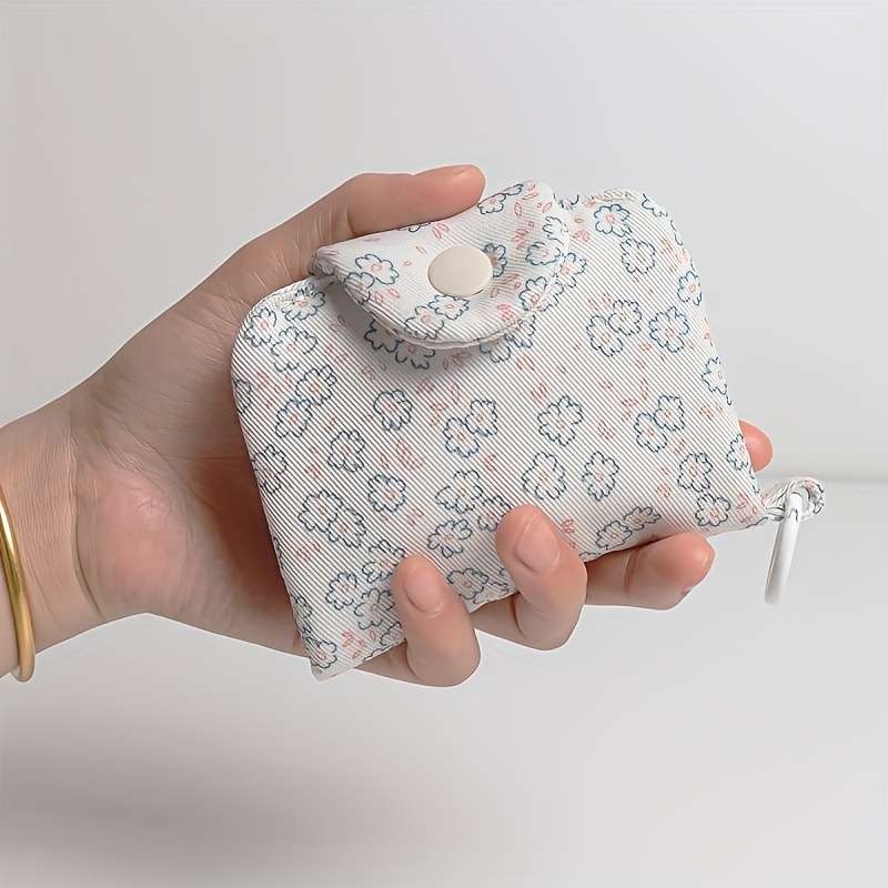 1pc Mini Floral Card Holder Coin Purse Pastel Blue Pink and Green Flower Design with White Zi