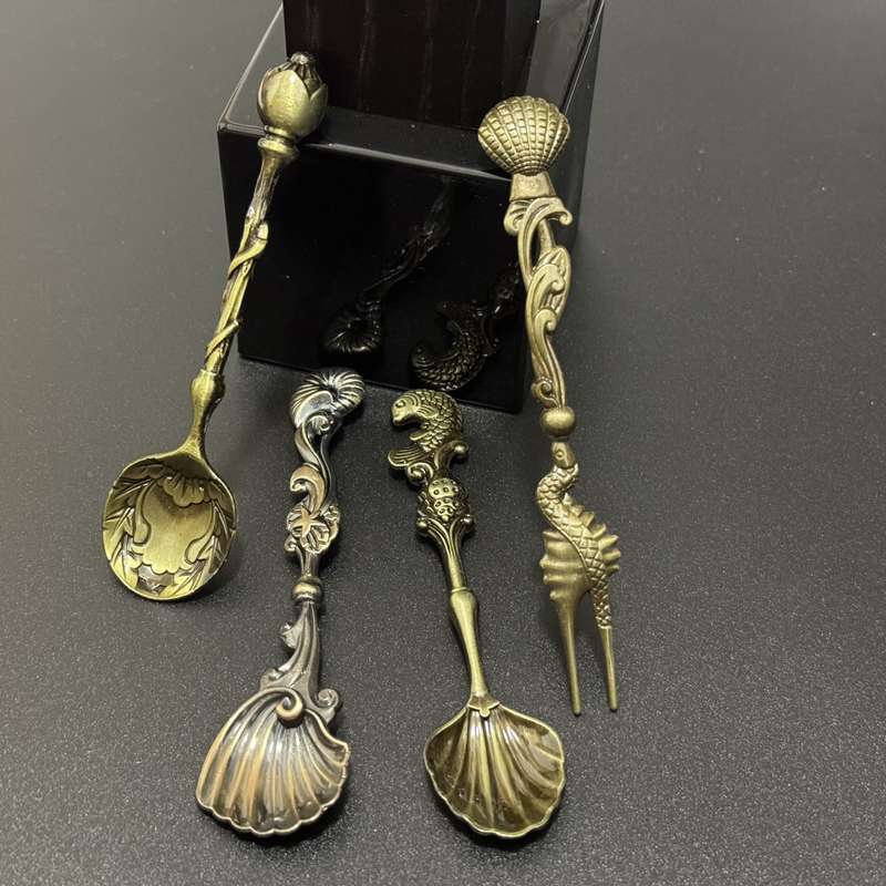 4pc Gorgeous Vintage Style Cake Ice Cream Coffee Spoon Fork Set Perfect For Outdoor Dessert T