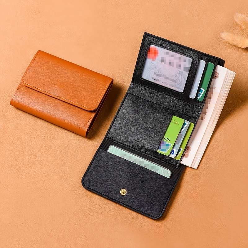 1pc Compact Faux Leather Wallet for Boys  GirlsSlim Lightweight Card Holder with Coin Pocket H