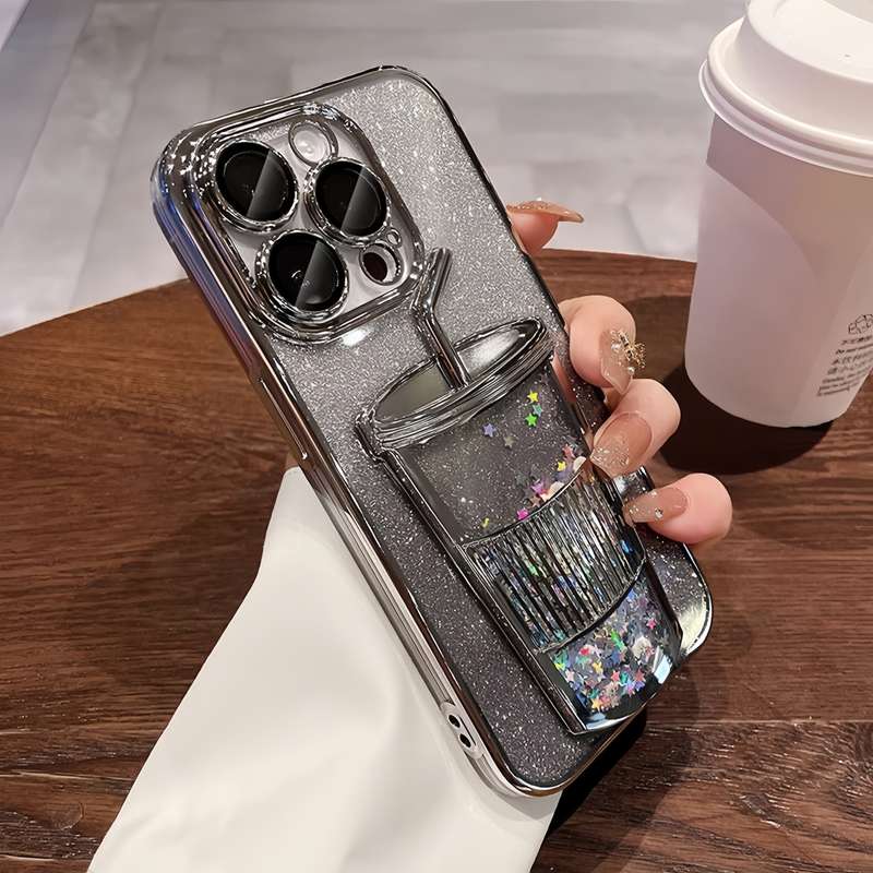 1Pc Black For iPhone 15 Milk Tea Cup Phone Case
