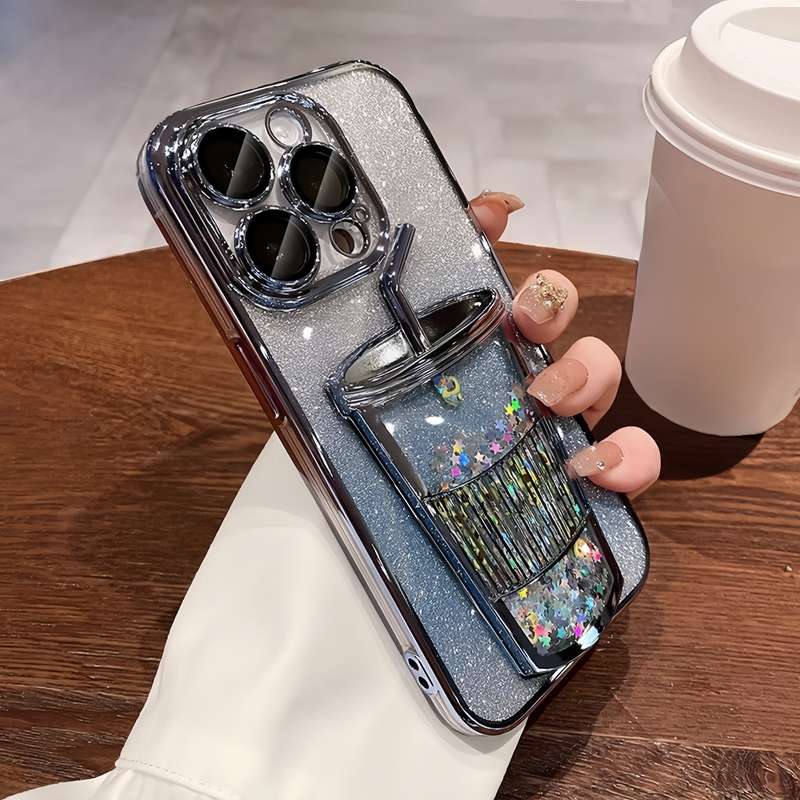 1Pc Black For iPhone 15 Milk Tea Cup Phone Case