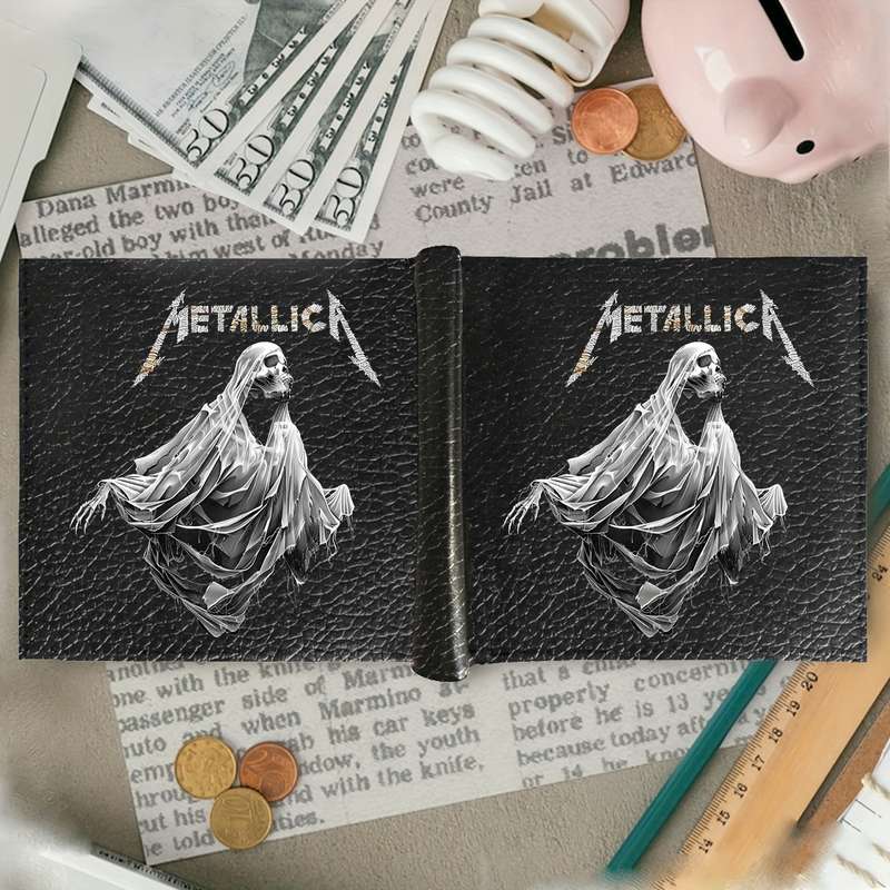 1pc Vintage Band Music Art Men's Faux Leather Simple Style Wallet Multifunctional Short Bifold