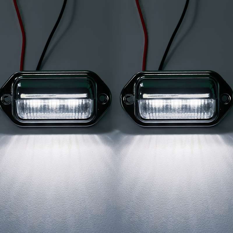 2pcs 6-LED White License Plate Lights Chrome-Plated 12-24V High-Brightness for Tru