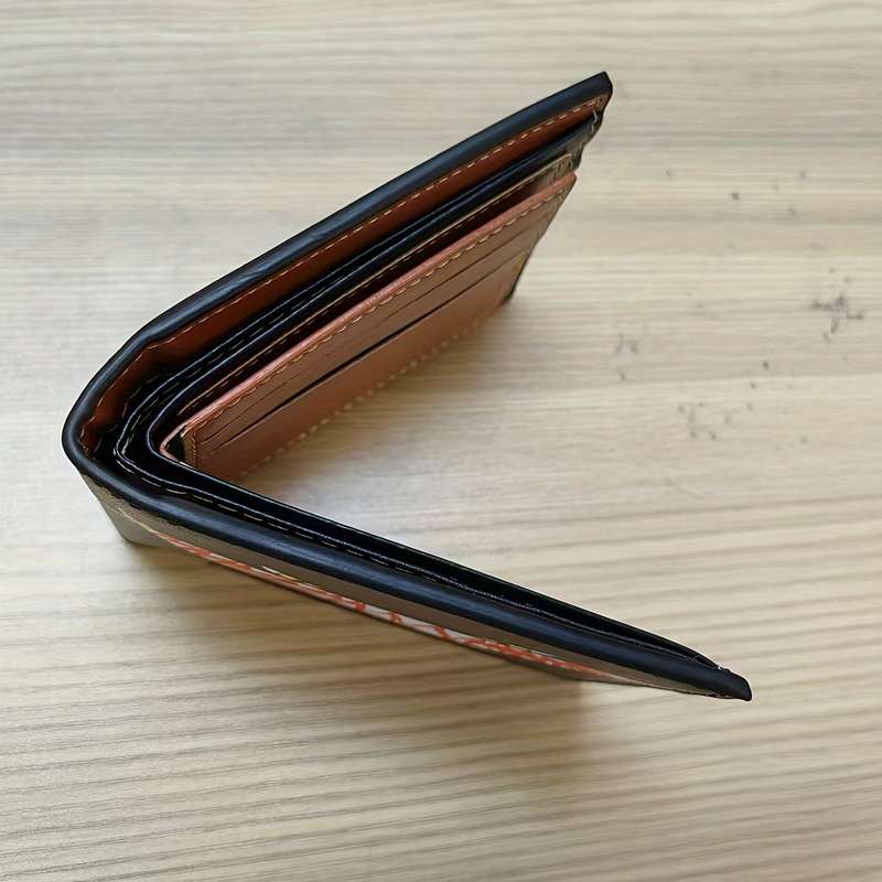 1pc Men's Vibrant Yellow Green Red Leaf WalletStylish Bifold Design with Glossy Finish Perfe