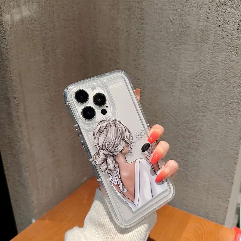 1Pc Transparent For iPhone 13 Pro Max Coffee Girl Phone Case