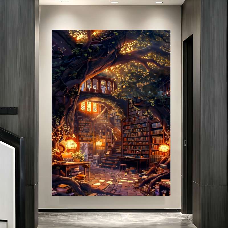 1000pcs Vibrant Adult Puzzle Enchanting Bookshelf Under Wisdom Tree Design 19.7in