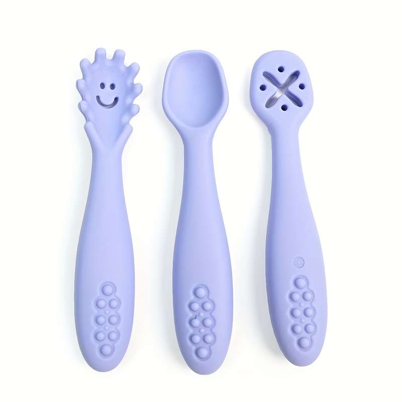 3pcs set Silicone Feeding Spoons for Youngsters Silicone Spoons for Easy Grasping Licking S