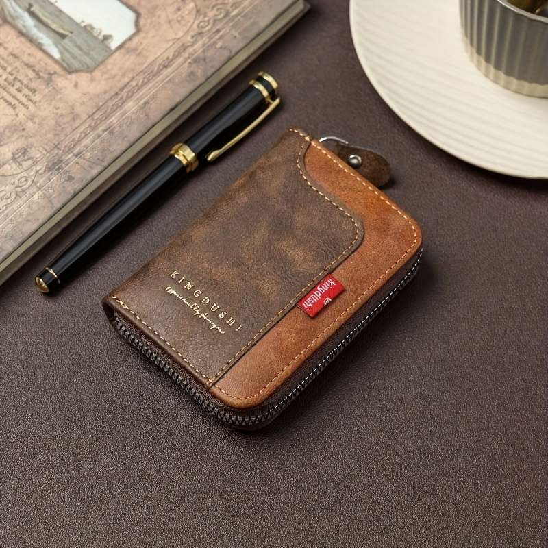 1pcNew retro zipper multi-slot coin change and credit card bag color-matching design classic and dur