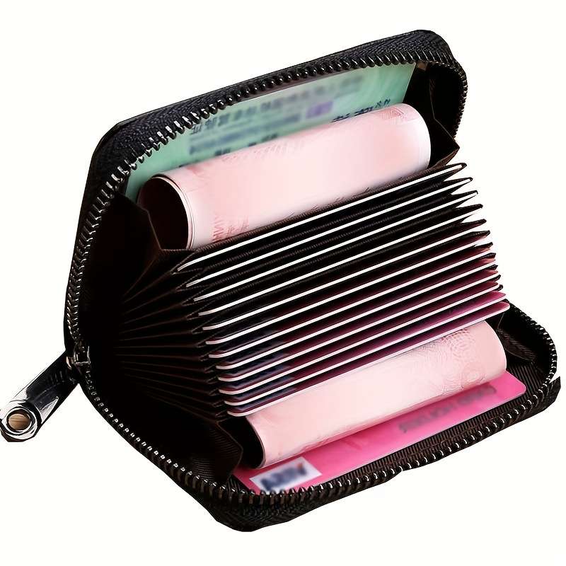 1pc Faux Leather Zipper Wallet with Multiple Card Slots Large Capacity Business Style Black Tex