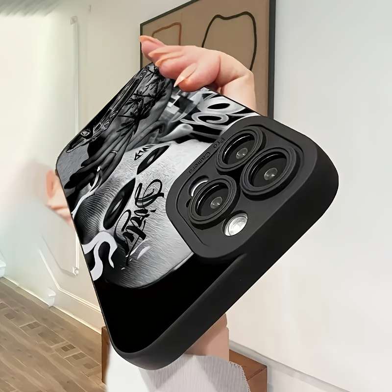 1Pc Black For iPhone 15 Plus White Skull Phone Case