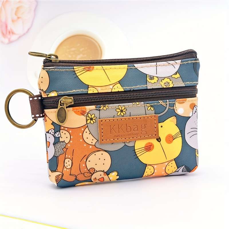 1pc Print Zipper Wallet PurseLightweight Polyester Coin Purse with Multiple Compartments Compac