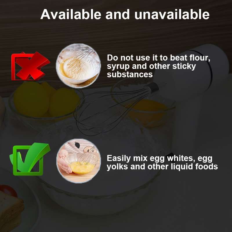 1pc USB Rechargeable Cordless Hand Mixer 3-Speed Electric Whisk with Stainless Steel Beaters
